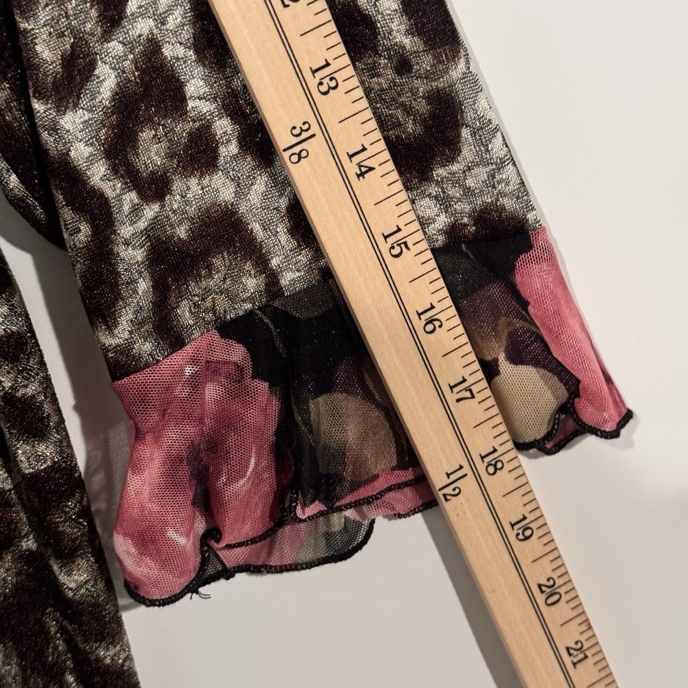 Sadie B's Top Womens Plus 3X Leopard Floral Button Up Tunic Hi Low Sheer - Picture 10 of 11